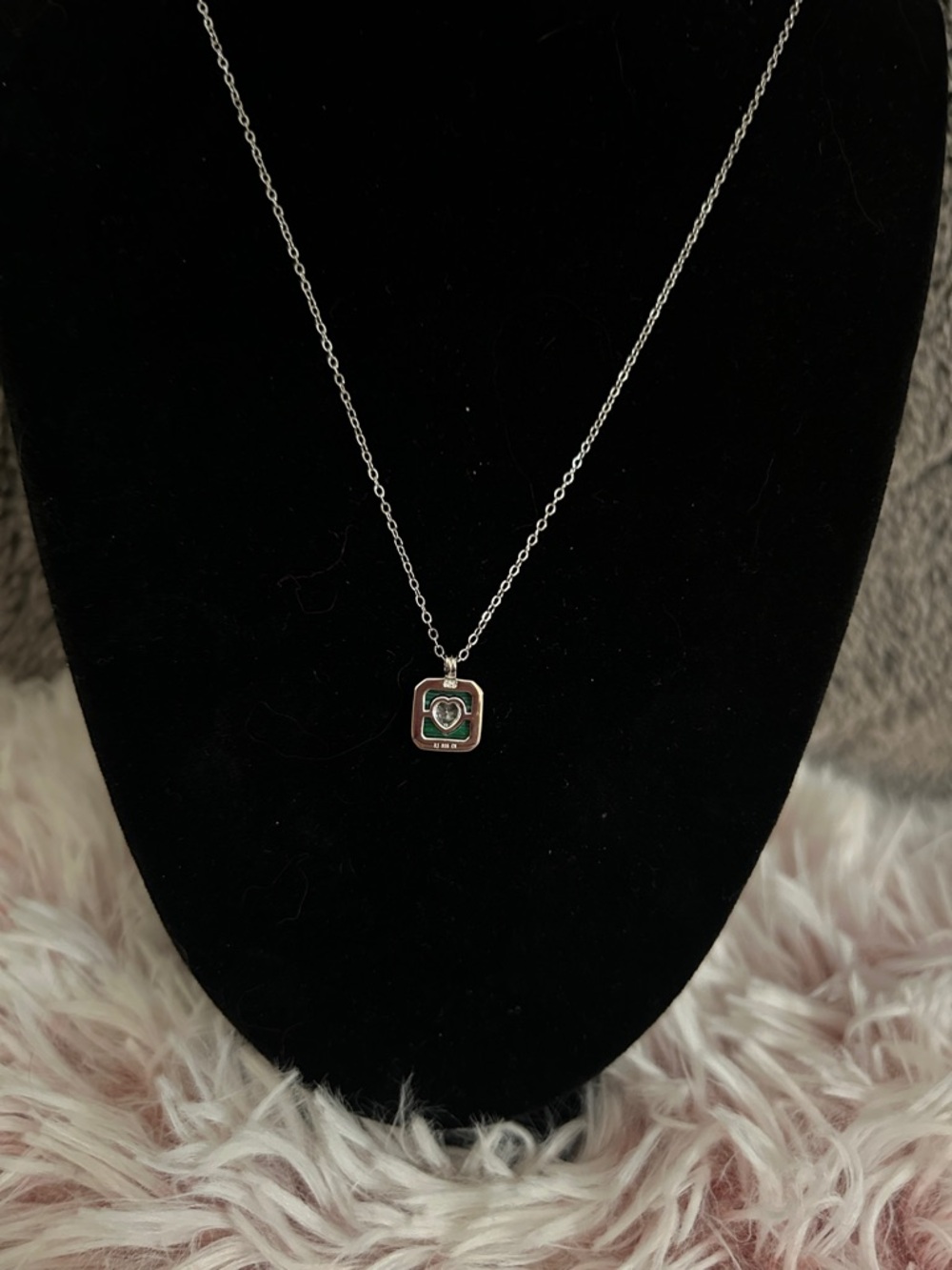 925 Sterling Silver Malachite CZ Heart Pendant Necklace - 16-18 inches NEW - Picture 8 of 9